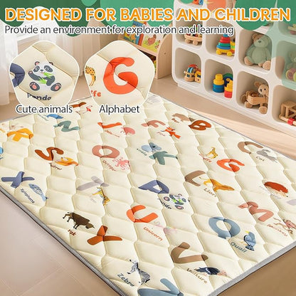 Foam Play Mat - 64x64 Inch Padded Play Mat for Baby - Toddler Play mats for Floor - Thicker Soft Cushioning Playmats - Foldable Washable Baby Playpen Mat, Animals Alphabet Design