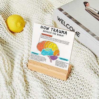 Mental Health Gifts, Therapist Office Desk Plaque, Book Center Classroom Playroom Calming Corner Sign Decorations, Psychology Gifts for Counselor, Brain Trauma Sign Wooden