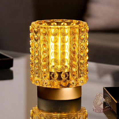 Battery Operated Lamp with Timer, Mini Crystal Table Lamps for Home Decor, Small Cordless Lamp for Areas No Outlets, Glass Battery Powered Lamps for Entryway, Bedroom, Bathroom, Shelf, Corner(Yellow)
