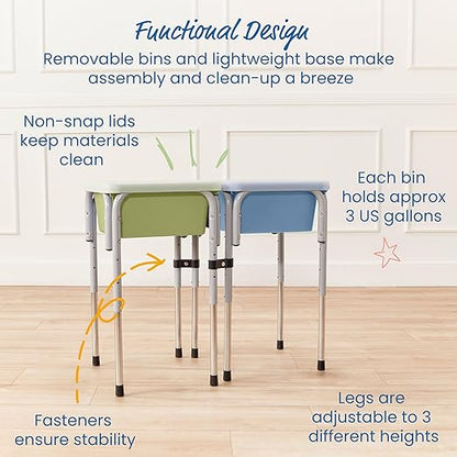 ECR4Kids 2-Station Sand and Water Adjustable Play Table, Sensory Bins, Fern Green/Powder Blue