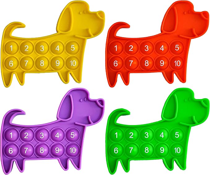 Ten Frame Math Manipulatives - Pop Fidget Toy with Puppy Dog Appearance for Kindergarten Classroom, an Educational Sensory Toy for Kids and Teachers, 4 Pack Set Included