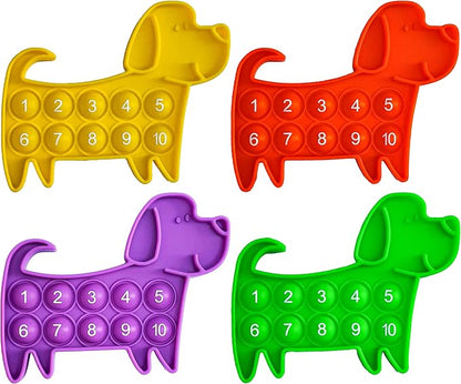 Ten Frame Math Manipulatives - Pop Fidget Toy with Puppy Dog Appearance for Kindergarten Classroom, an Educational Sensory Toy for Kids and Teachers, 4 Pack Set Included