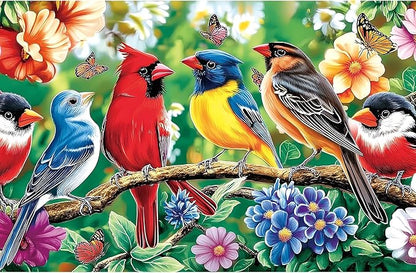 500 Piece Bird Jigsaw Puzzle for Adults - 23x15 Inch Vibrant Cardinal & Blue Bird with Flowers & Butterflies, Unique Art Puzzle for Home Decor & Gift