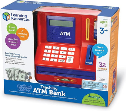 Learning Resources Teaching ATM Bank - 32 Pieces, Ages 3+ Toddler Learning Toys, Cash Register for Kids, Play Money for Kids
