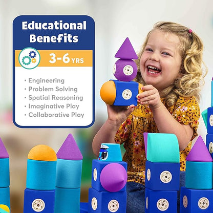 Blockaroo Magnetic Foam Building Blocks - 13-Piece Roadster, Bath Toys for Toddlers, Preschool Toys, Bathtub Toys, Sensory Toys, Blocks for Toddlers 3-5, Engineering Toys for Kids 3-5, Bath Blocks