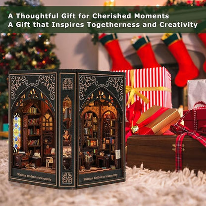 Book Nook Kit with Nightlight – Type-C and Battery Powered DIY Bookshelf Decor, Perfect for Home and Office Gift（Classical Library）