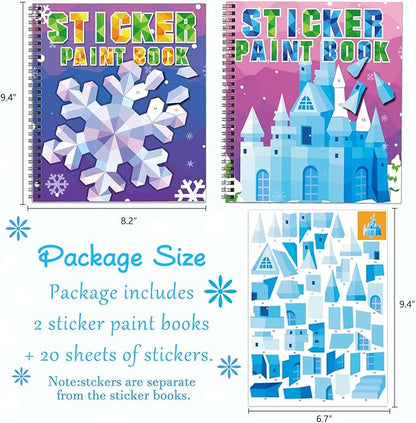 Omgouue 2PCS Winter Wonderland Crafts for Kids Ages 4-8 Christmas Sticker Paint Books Includes Elf Penguins Snowman and More Designs Gift Party Create 20 Pictures Sticker Sheets are Separate