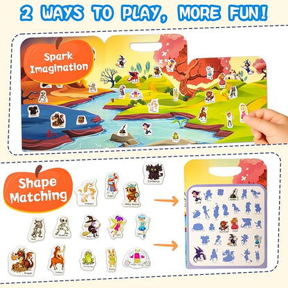 3 Pack Reusable Sticker Books for Kids, Waterproof Puffy Stickers - Match and DIY Scene, Toddler Travel Essential Activities Toys - Christianity Jesus, Noah's Ark and Fairy Tales (2-6 Age)