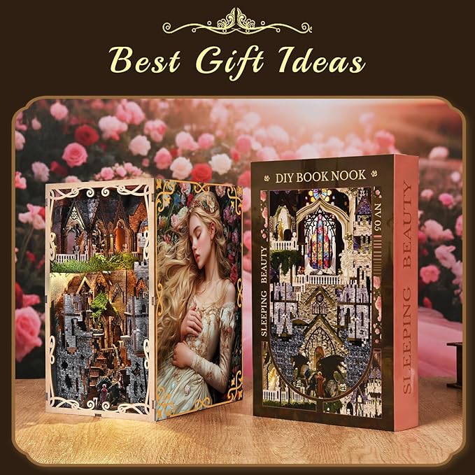 Book Nook Kit, DIY Scene Miniature House Kit Tiny House Mini Booknook Craft Bookshelf Decor, 3D Puzzles for Adults, Scale Model Building for Book Lovers (Sleeping Beauty)