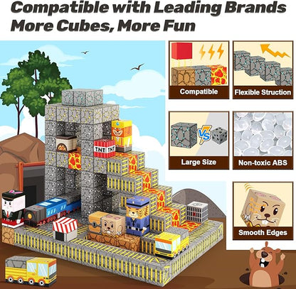 Magnetic Blocks - Build Mine Magnet World Mine Train Track Set, Magnetic Building Blocks Toddler Toys STEM Sensory Outdoor Toys for 3+ Year Old Boys & Girls, Kids Toy for Ages 4-6 6-8 5-7