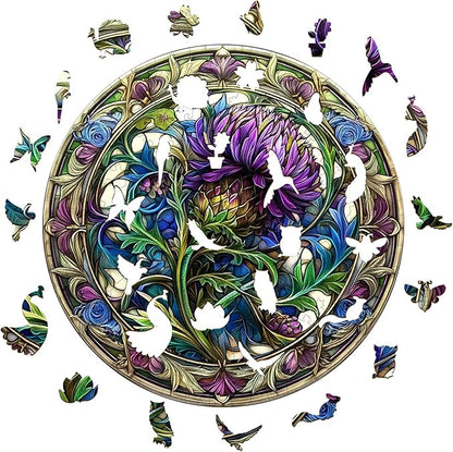 KAAYEE Wooden Jigsaw Puzzles-3D Visual Effect Scotch Thistle Wooden Puzzle Adult Unique Shape Wooden Puzzle Wooden Jigsaw Puzzle for Adult,Puzzle for Adults,Family Puzzles (S-8.5 * 8.5in-100pcs)