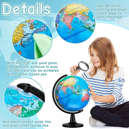 Amylove 13'' Illuminated World Globe for Adults 720°/360° Rotation Rewritable Light Up Globe with Stand World Map for Interactive Learning Light with Base Lamp LED Decor(Lightweight,Classic)