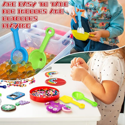 Wettarn 9 Pcs Sensory Bin Filler Fine Motor Skills Handy Scooper Set Sensory Bin Tools, Include 4 Scoops, 2 Tweezers, Scissors Clips, Plastic Forceps and Air Pump for Sorting Counting