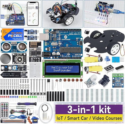 SunFounder Ultimate Starter Kit Compatible with Arduino UNO IDE Scratch, 3 in 1 IoT/Smart Car/Basic Kit with Online Tutorials, Video Courses, 192 Items, 87 Projects, Suitable for Age 8+ Beginners