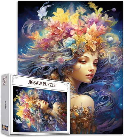 Tucocoo Fantasy Girl Jigsaw Puzzles for Adults 1000 Pieces, Flowers Fairy Woman Modern Art Jigsaw Puzzle Colorful DIY Craft Puzzles for Home Decoration Gifts, Family Puzzle Perfect for Game Nights
