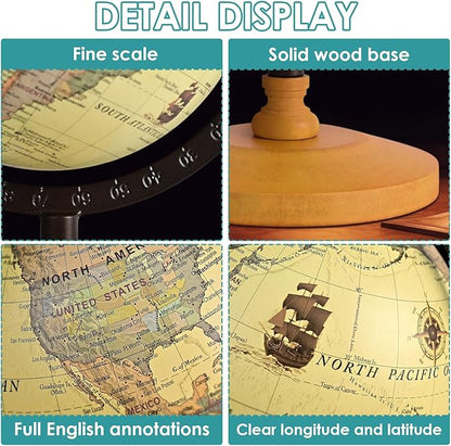 Vintage Mini World Globe for Adults Kids,Dia 5.5" with Wooden Stand Metal Frame,Antique Color Decorative Desktop Globe for Home Office Decor,Educational Geographic Globe for Kids Learning