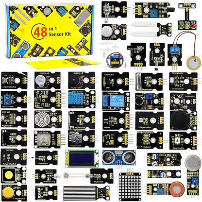 KEYESTUDIO 48 Sensors Modules Starter Kit for Arduino with LCD, 5v Relay, Sound, LED Modules, Servo Motor, Motion, Pressure Sensor, Gas Sensor, etc.Programming for Beginners Adults Learning
