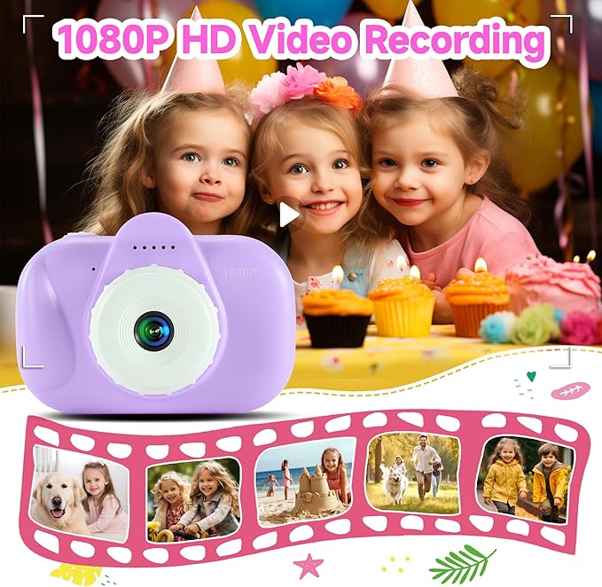 32MP Dual Lens Toddler Camera Kids Digital Camera for 3 4 5 6 7 8 9 Year Old Girl Christmas Birthday Gifts, Purple