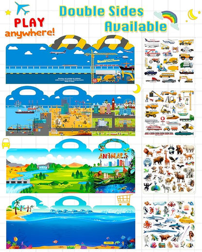 2pack Reusable Sticker Books for Kids 2-4,Vehicle Cars & Animals 3D Jelly Stickers Activity Busy Book for Toddlers Boys Girls Road Trip Airplane Train Car Travel Essentials Toy - 112pcs Stickers
