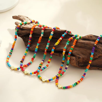 Colorful Heart Initial Necklaces for Girl Kids - 18K Gold Filled Colorful Bead Initial A-Z Letter Necklace Teen Girls Gifts Trendy Stuff Birthday Gifts for 5 6 7 8 9 10 Year Old Girls Gift