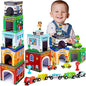 Baby Stacking Toys for Toddlers, Magnetic Wooden Cars & Garage Sorting Community Helpers Preschool Educational Learning Montessori Toys Birthday Gifts for Kids Number Blocks Nesting Boxes