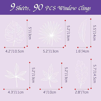 90 PCS Leaf Window Clings - Double Sided White Leaves Stickers - 90 Designs - Reusable Window Decals - Static Clings - Bird Alert - Prevent Bird Strikes
