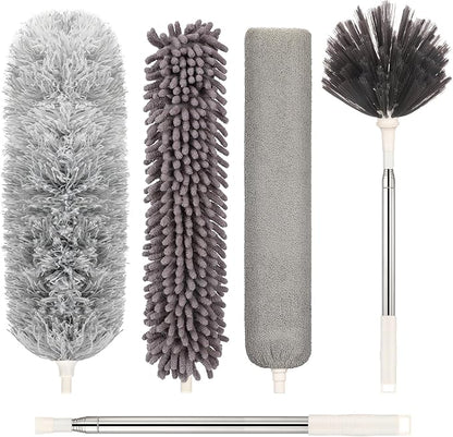 Microfiber Duster with Extension Pole(Stainless Steel) 30 to 100 Inches, Washable Dusters, Reusable Dusters, Bendable Duster for High Ceiling, Cleaning Ceiling Fan, Furniture, Blinds, Cars