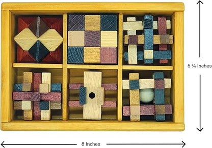 Wooden Brain Teaser Puzzles 6 Pack - 3D Brain Teasers for Adults & Kids - Educational and Fun Gift Ideas - Mind Puzzles for Adults