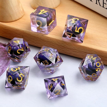Dragon Eye Sharp Edge D&D Dice，DNDND 7PCS Resin Die with Gift Case for Dungeons and Dragon Talbel Game (Purple Dragon Eye)