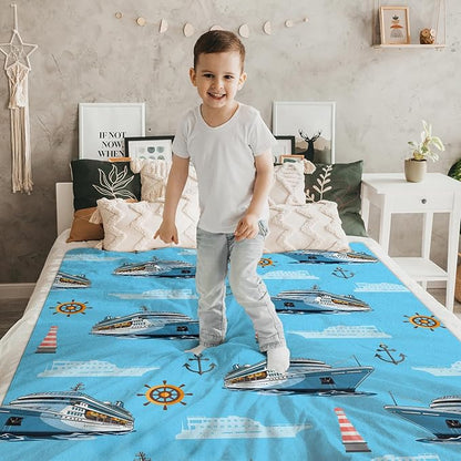 Blanket for Kids Boys Cute Steamship Throw Gift, 50x60 Inches Warm Soft Throw Blankets for Sofa Couch Bed Decor Stuff