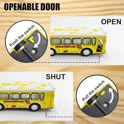 KIDAMI Die Cast Metal Toy Cars Buses Set, 1:64 Scale Double Decker City Bus Vehicles, Pull Back Cars with Openable Doors for Toddlers Boys Girls Birthday Gift