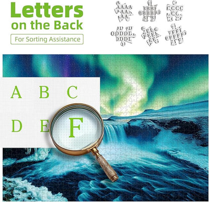 Northern Lights 1000 Piece Puzzle for Adults Unique Waterfall Nature Landscape Puzzles for Adults 1000 Pieces Vibrant Auroras Jigsaw Puzzles 1000 Pieces Family Challenging Puzzle (27.5"x19.6")