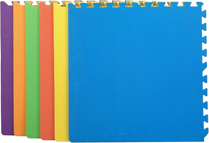 FlooringInc's Rainbow & Natural Harmony Playmat - Kid Safe Foam Floor Tiles with Removable Edges - 2'x2', 1/2" Thick (Rainbow, 6 Tile Pack)