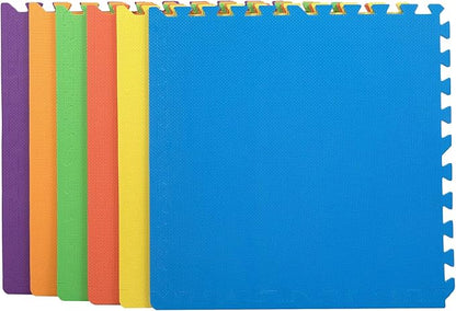 FlooringInc's Rainbow & Natural Harmony Playmat - Kid Safe Foam Floor Tiles with Removable Edges - 2'x2', 1/2" Thick (Rainbow, 6 Tile Pack)