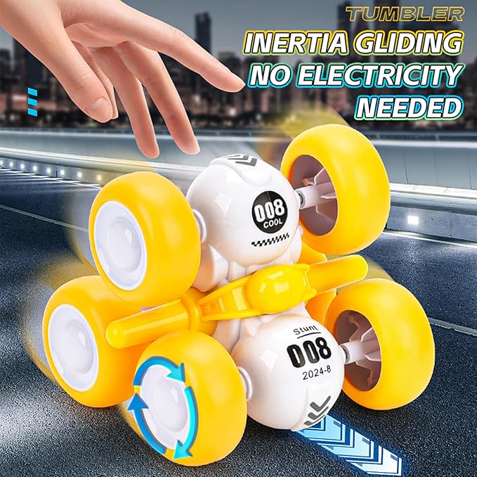 Pull Back Truck for Toddler Boys for Ages 3-5,6 Rounds Inertia 360° Rotating Stunt Car Toys 3 4 5 6 Year Old Kids,Push and Go Vehicle Toy Party Favors for Boys Girls Birthdays Present (Blue)