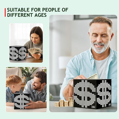 Primo Lines Piggy Bank for Adults,10k Savings Challenge Box, 5.91inch Money Saving Box 10,000 with Counter for Savings Goal $3000 $5000, Unbreakable Metal Cash Box with Money Target, Kakeibo Money Box