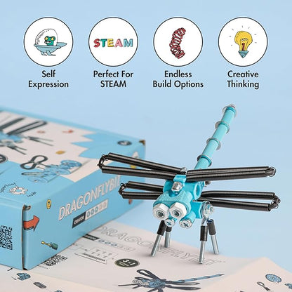 The Off Bits Erector Set: Animal Mini STEM Toys for Kids 6+, Toy Building Sets with Nuts & Bolts, STEM Building Toys Gifts for Boys and Girls (Blue Dragonfy)
