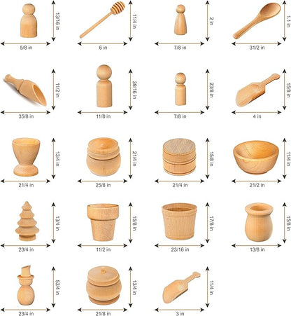 Rainbow Rice and Sensory Bin Tools (30 Pieces), Wooden Sensory Bin Tools and Scoops with Chemical-Free and Food-Safe Rice, Table Tools for Fine Motor Skills