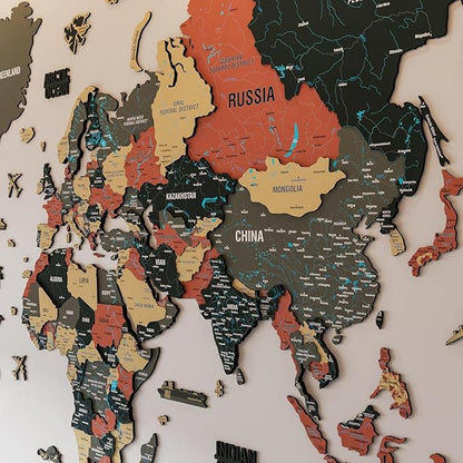 Colorfull Worlds 3D Wooden World Map Wall Art - Premium Multicolored World Travel Map for Wall Decor with Push Pins- Ideal Housewarming Gift & Travel Tracker (XLarge, Sage)