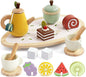 PairPear Wooden Tea Party Set for Little Girls 20pcs Pretend Play Fruit Tea Set with Pear Teapot, Dessert & Citrus Slices, Kids Kitchen Accessories Wooden Toys Food for Toddlers & Kids 3+