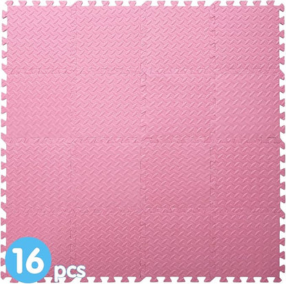 Coolcandy Solid Colored Foam Play Mat, 12"*12" Each Mat丨Non-Toxic Soft Baby Play Mat, 0.4" Thickened Square Interlocking Floor Mats - Toddler Playmat for Playing, Exercise(Pink/16 Tiles)