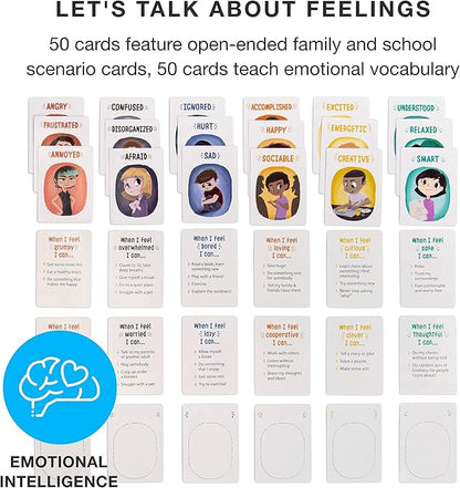 Feelings in a Flash - Emotional Intelligence Flashcard Game - Toddlers & Special Needs Children - Teaching Empathy Activities, Coping & Social Skills - 50 Scenario Cards, 50 Reaction Faces
