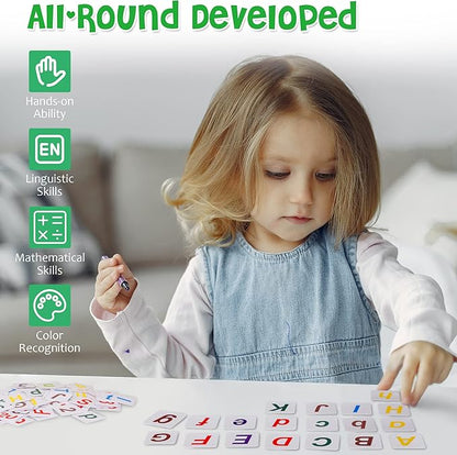 Wooden Abacus for Kids Math, Educational Counting Toy with Counting Sticks and Number Alphabet Cards, Preschool Learning Toys Gift for Boys Girls Age 3+ Years Old