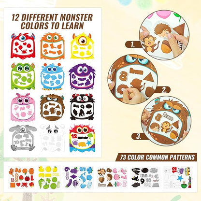 Cinrobiye 12 Sets Color Sorting Felt Board，Montessori Monster Matching Game Preschool Matching Activities for Home School Autism Activities Calm Down Gift
