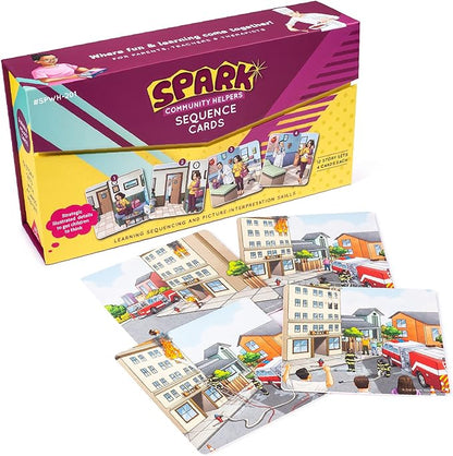 SPARK INNOVATIONS Kids Story Cards Sequence Game Large Storytelling and Sequencing Cards. Community Helper Stories for Sentence Building Educational Picture Card Games