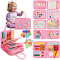 Toddler Busy Board Montessori Toys, Sensory Toys for 1 2 3 4 Year Old Girl, Busy Book Travel Educational Activities for Learning Fine Motor Skills Birthday Gifts (Pink Unicorn/P10)