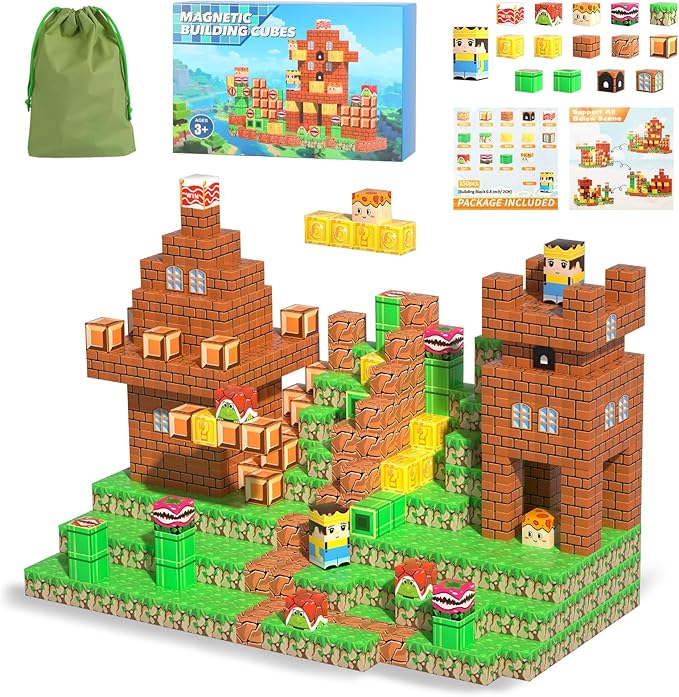 150PCS Magnetic Blocks STEM Toys for Kids, Magnetic Building Tiles Educational Construction Set with Storage Bag, Strong Magnets, Compatible with Major Brands, Gift for Ages 3 4 5 6 7 8+ Year Old