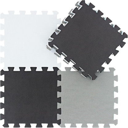 qqpp EVA Rubber 18 Tiles Interlocking Puzzle Foam Floor Mats - Baby Play Mat for Playing | Exercise Mat for Home Workout. White, Black, Gray. QC-ADLb18N
