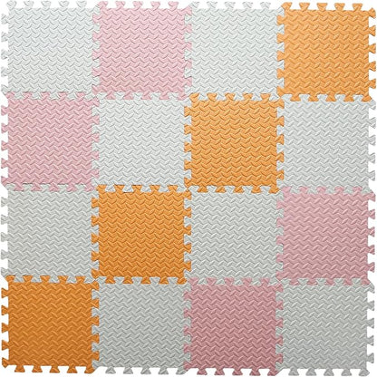 Foam Play Mat for Baby, 0.4 Inch Thick Foam Interlocking Floor Mats, Soft Non-Toxic Baby Playmat, Solid Colored Puzzle Play Mat Kids Floor Mats, 16 Tiles, White/Orange/Loli Pink
