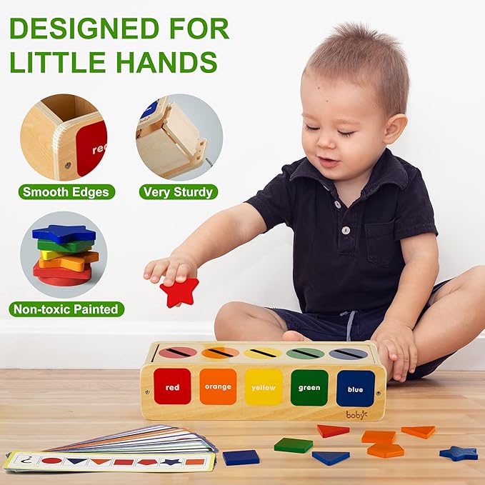 Wooden Montessori Toy for 1 2 Year Old, Shape & Color Sorting Matching Toy with Box for Toddlers 1-3, for 1 2 3 Year Old Boy Girl Gifts
